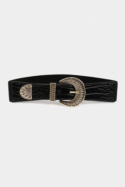 Ceinture élastiquée avec boucle noir femme