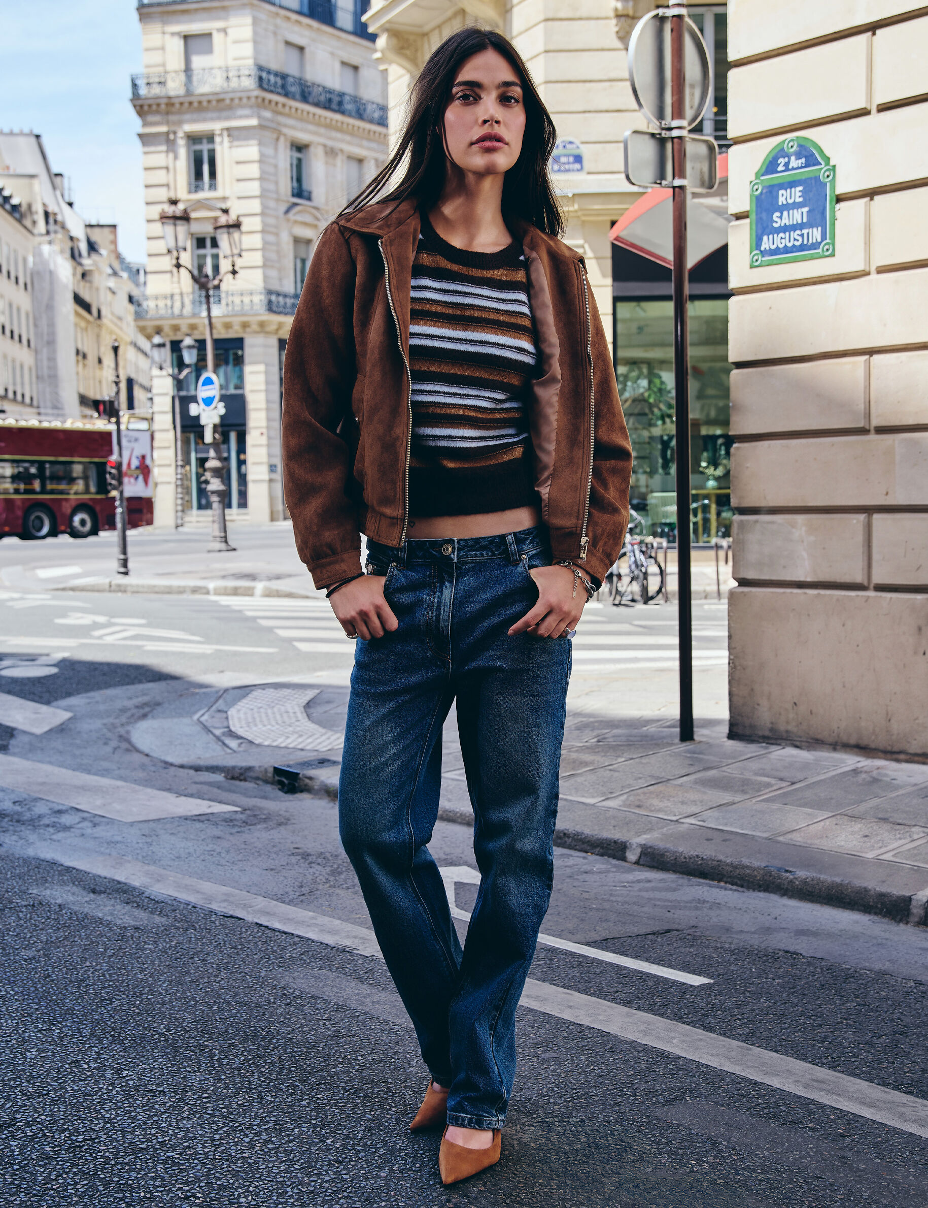 Jean droit taille haute stone femme