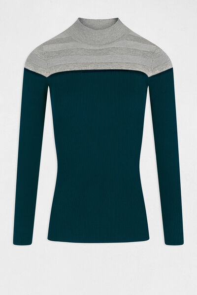 Pull manches longues col montant gris anthracite femme