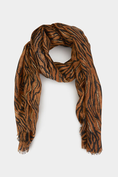 Foulard imprimé animalier marron femme