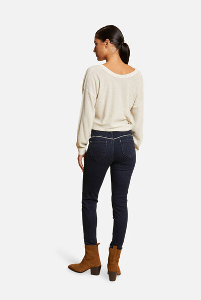 Pull manches longues à col rond ivoire femme