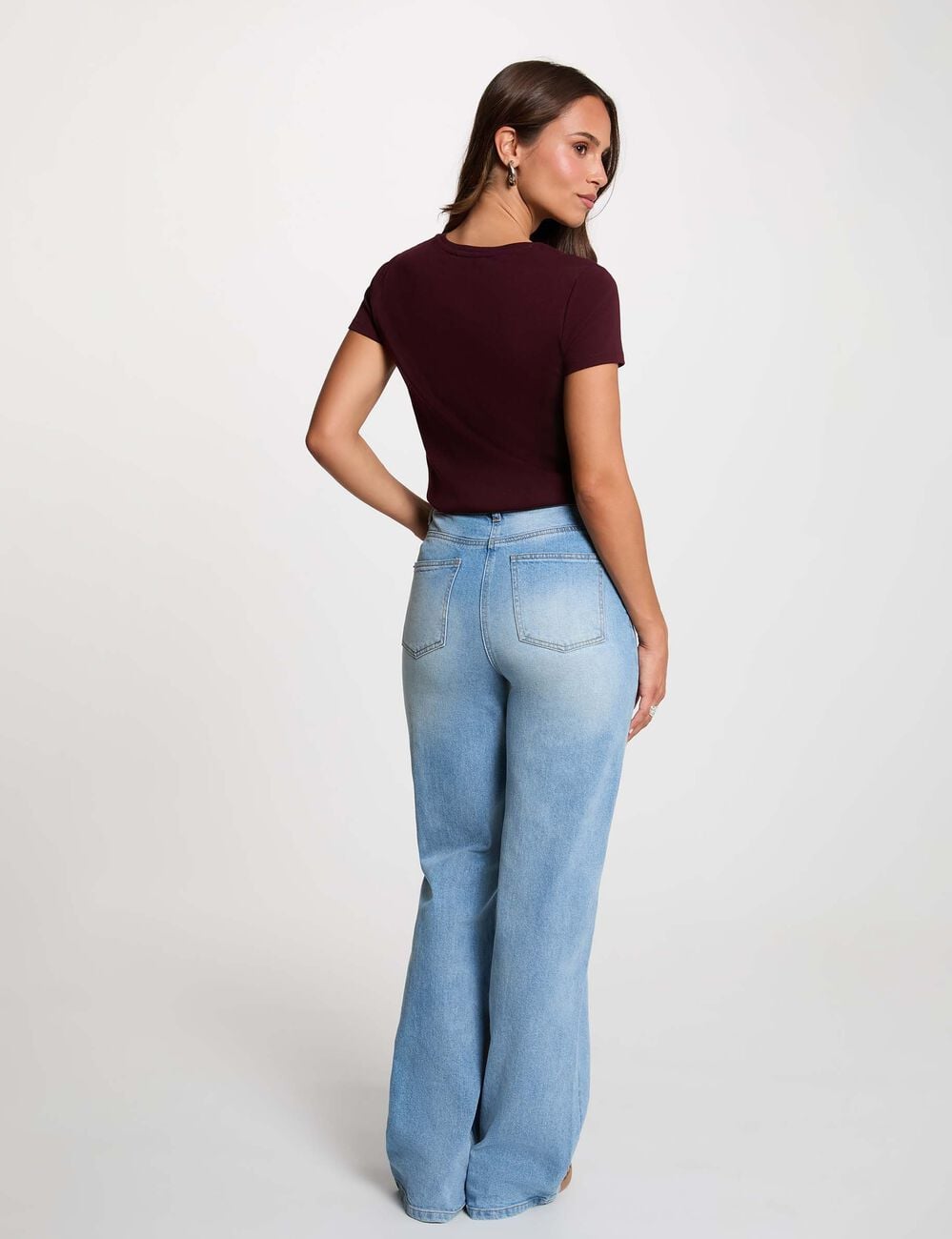 T-shirt ajust&eacute; col rond prune femme