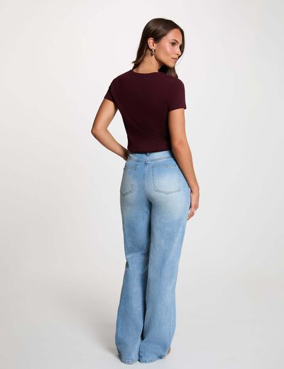 T-shirt ajust&eacute; col rond prune femme