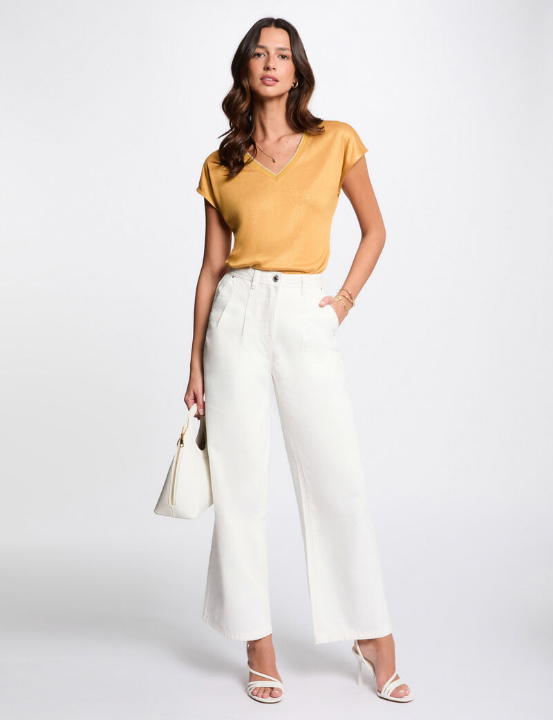 t shirt manches courtes jaune moutarde femme T-shirt manches courtes jaune moutarde femme