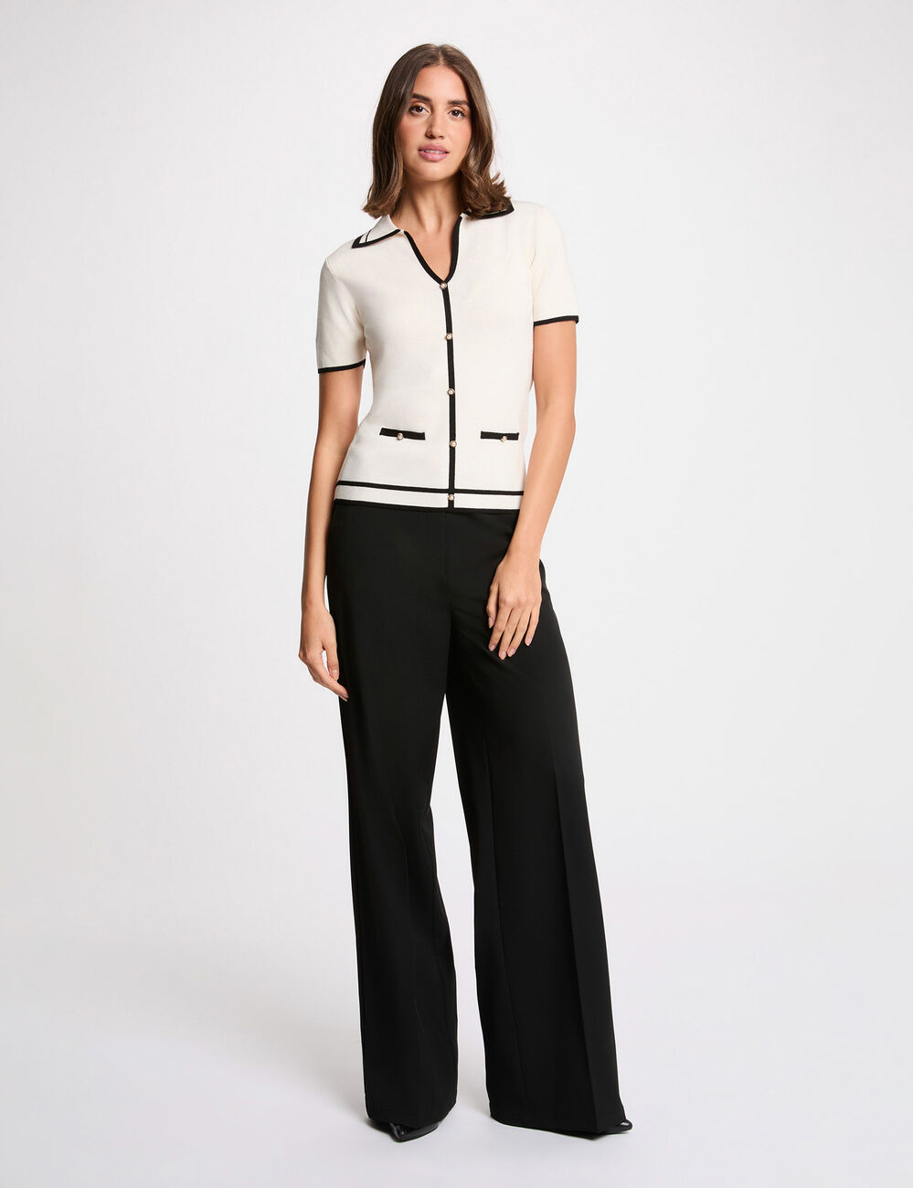 Pull ajust&eacute; ray&eacute; ivoire femme