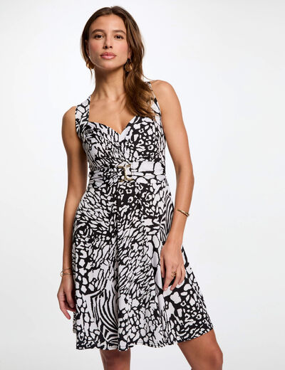 Robe courte cintrée imprimée multicolore femme