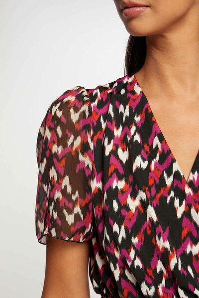 T-shirt manches courtes imprimé abstrait multico femme