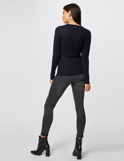 Pull manches longues &agrave; col effet crois&eacute; marine femme