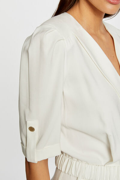 Combinaison droite avec ceinture ecru femme