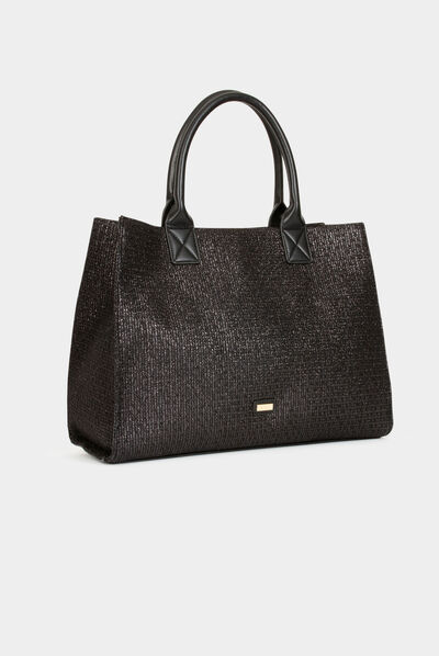 Sac cabas rectangulaire à paillettes noir femme