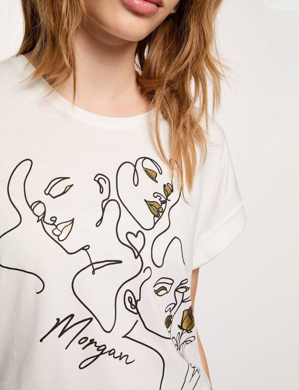 T-shirt col rond manches courtes blanc femme