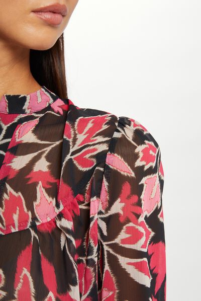 Blouse manches longues imprimé végétal multico femme