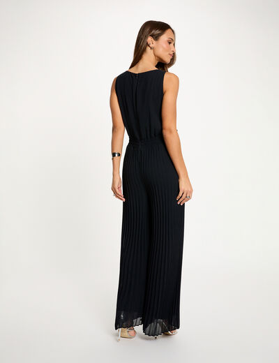Combinaison jambes pliss&eacute;es bleu marine femme