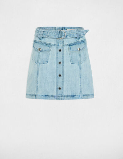 Jupe courte en jean denim bleach femme