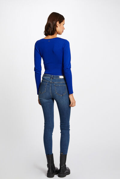 Pull manches longues à détail zippé bleu electrique femme