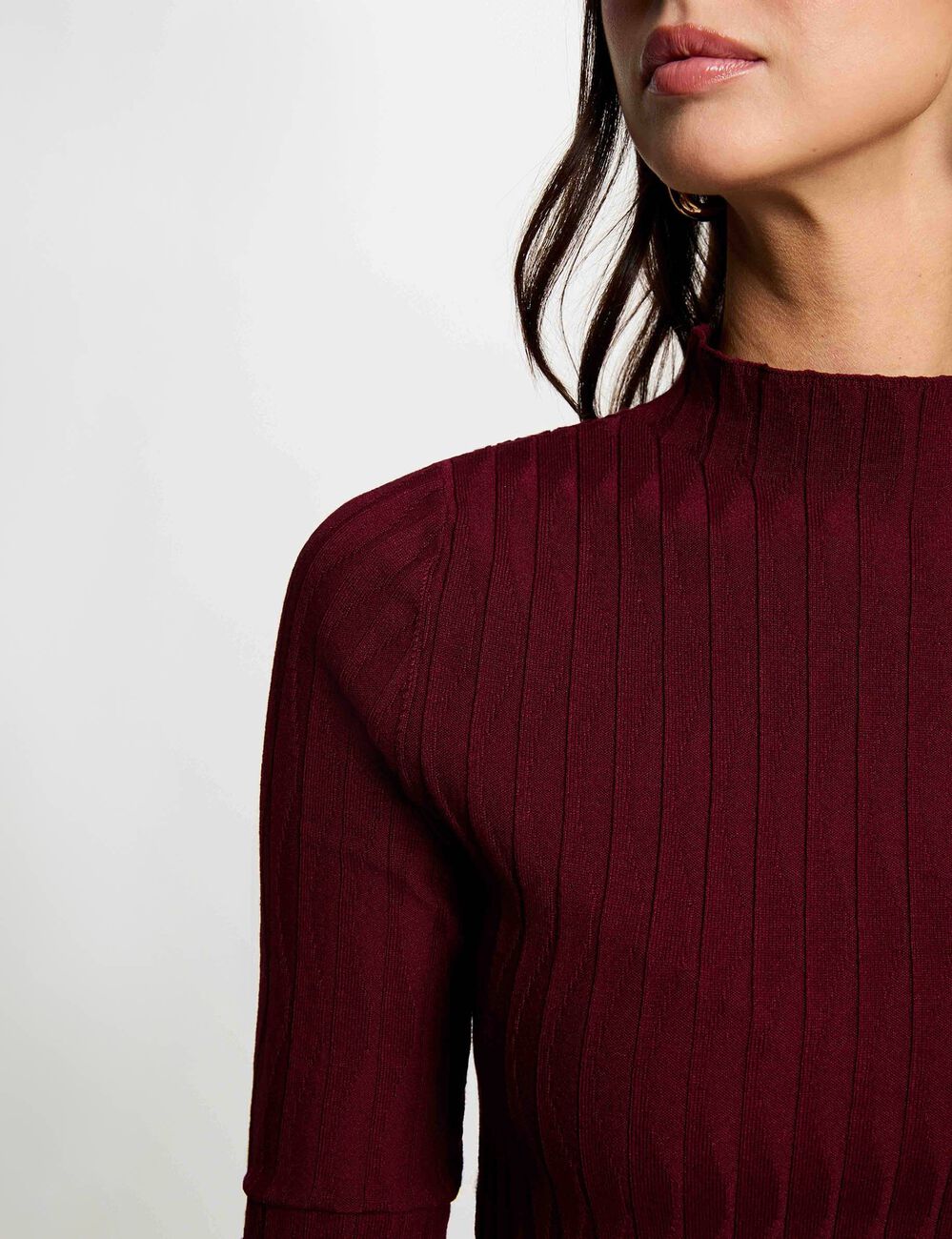Pull col montant bordeaux femme