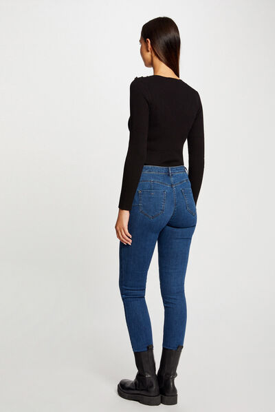 Pull manches longues avec boutons noir femme