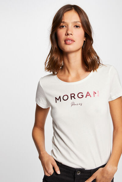 T-shirt manches courtes à inscription corail femme