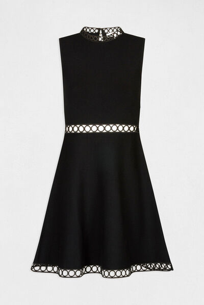 Robe pull patineuse bandes ajourées noir femme