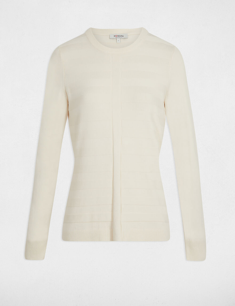 Pull ajust&eacute; col rond ivoire femme