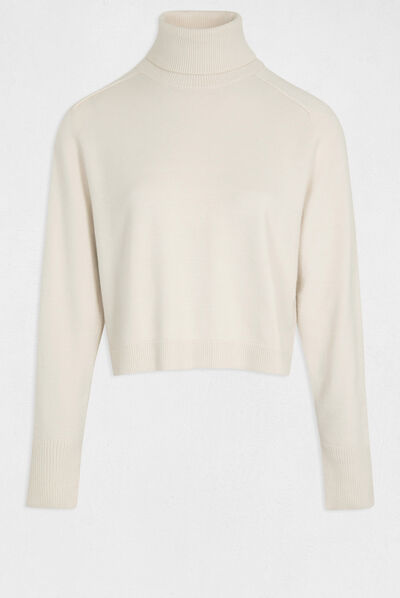 Pull manches longues à col roulé ivoire femme