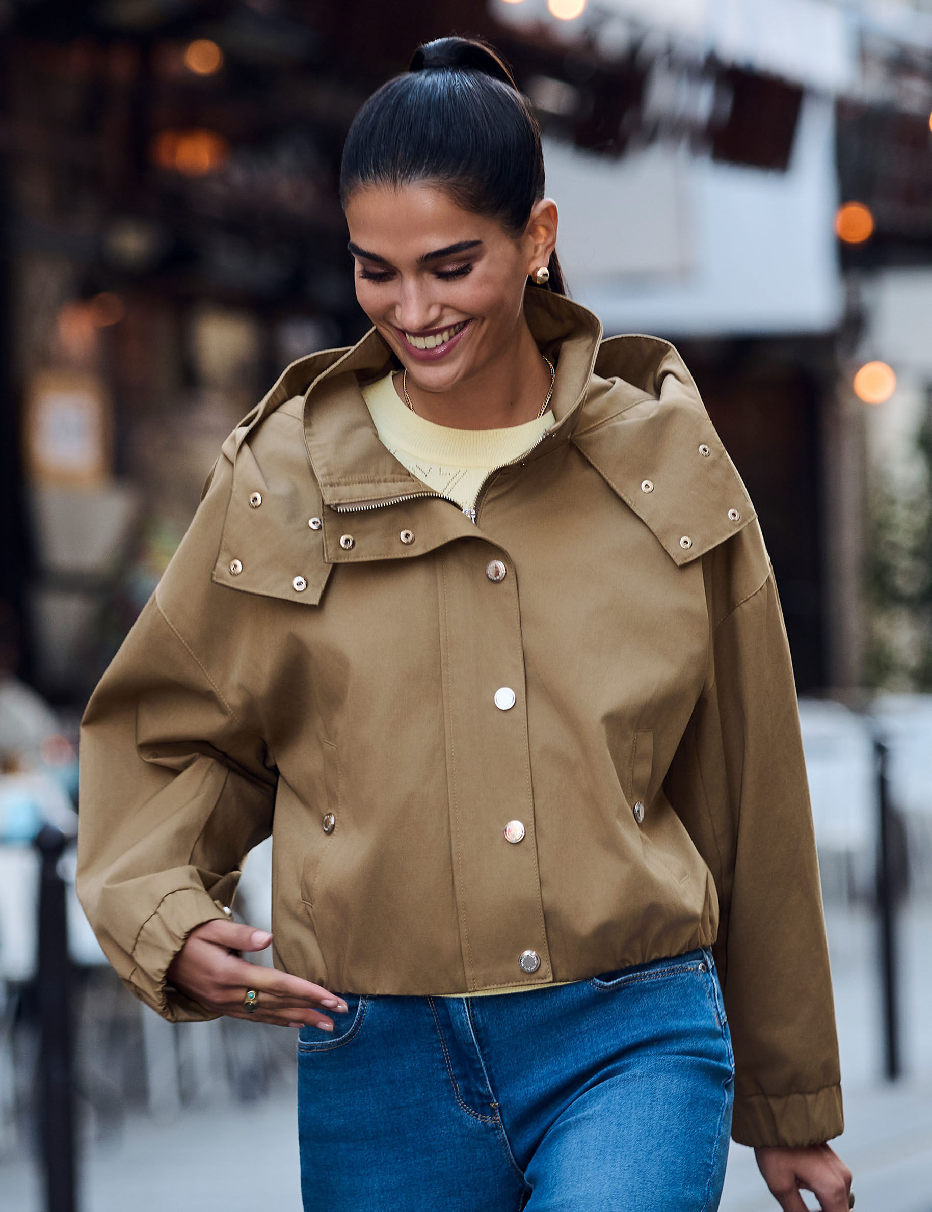 Blouson court col montant camel femme - vue 1