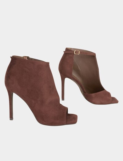 Sandales &agrave; talons demi-ouvertes marron fonc&eacute; femme