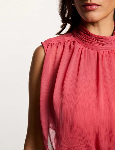 Robe courte col montant vieux rose femme