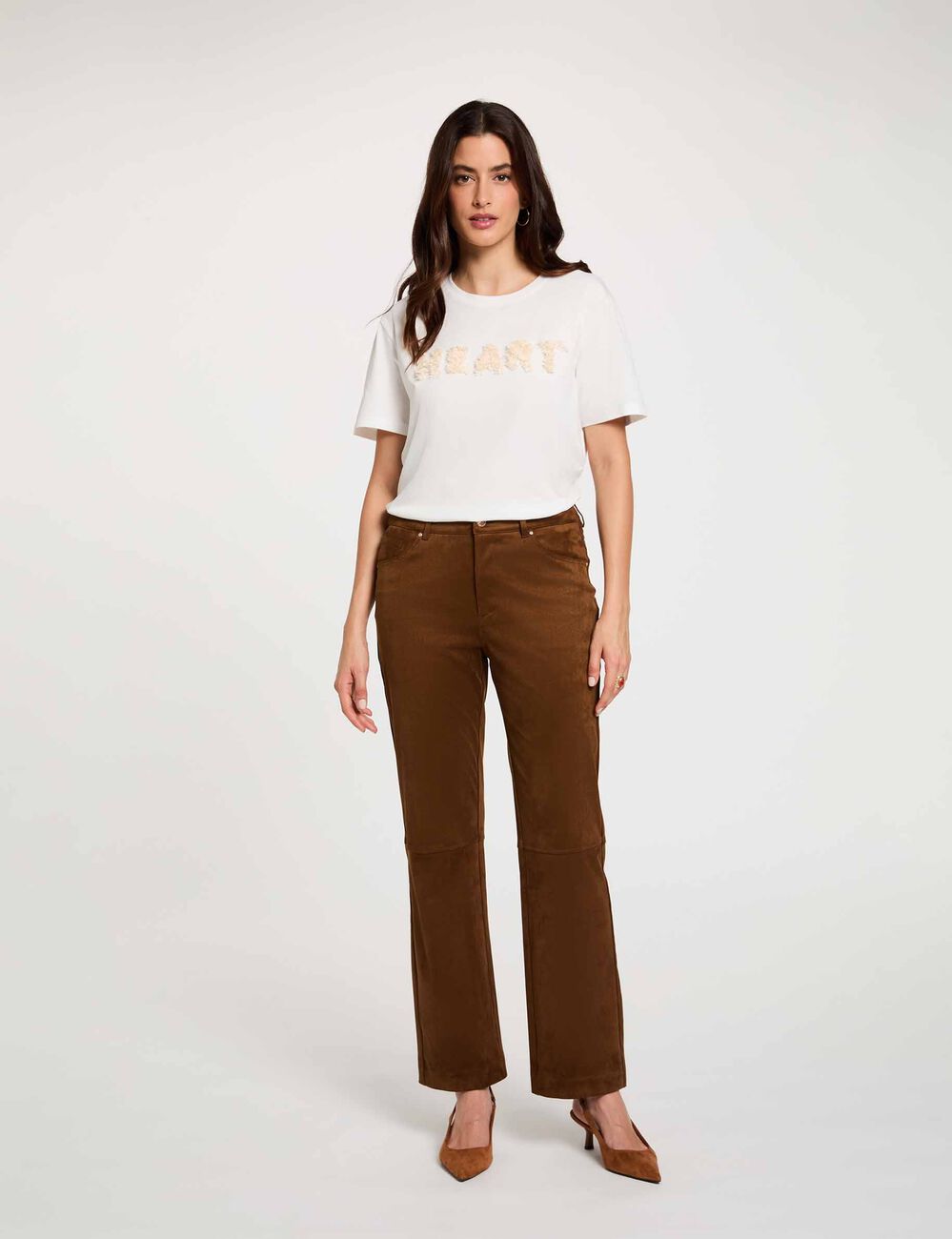 T-shirt broderie en relief blanc femme