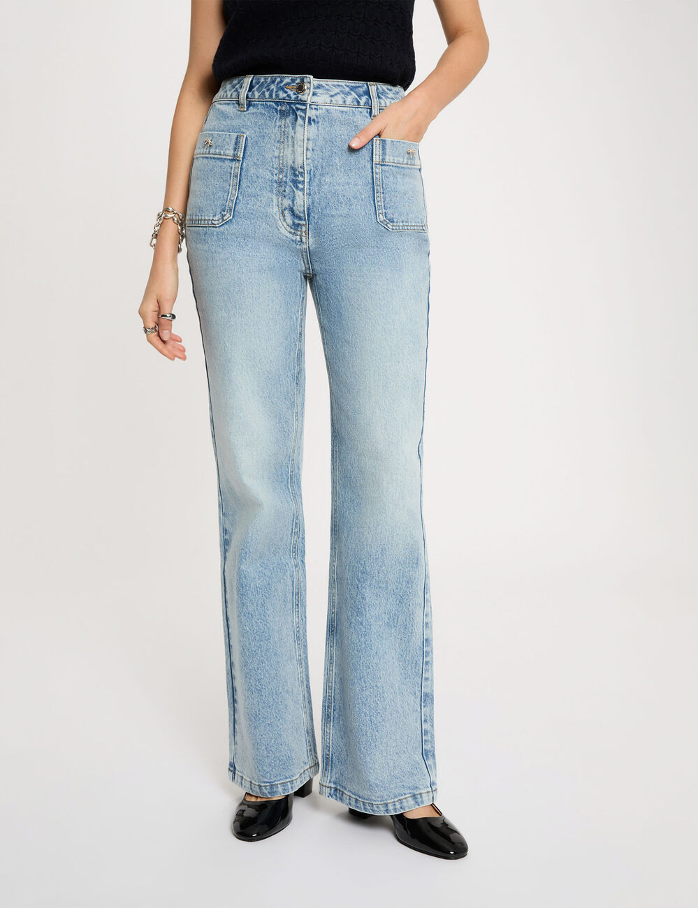 Jean large taille haute denim double stone femme