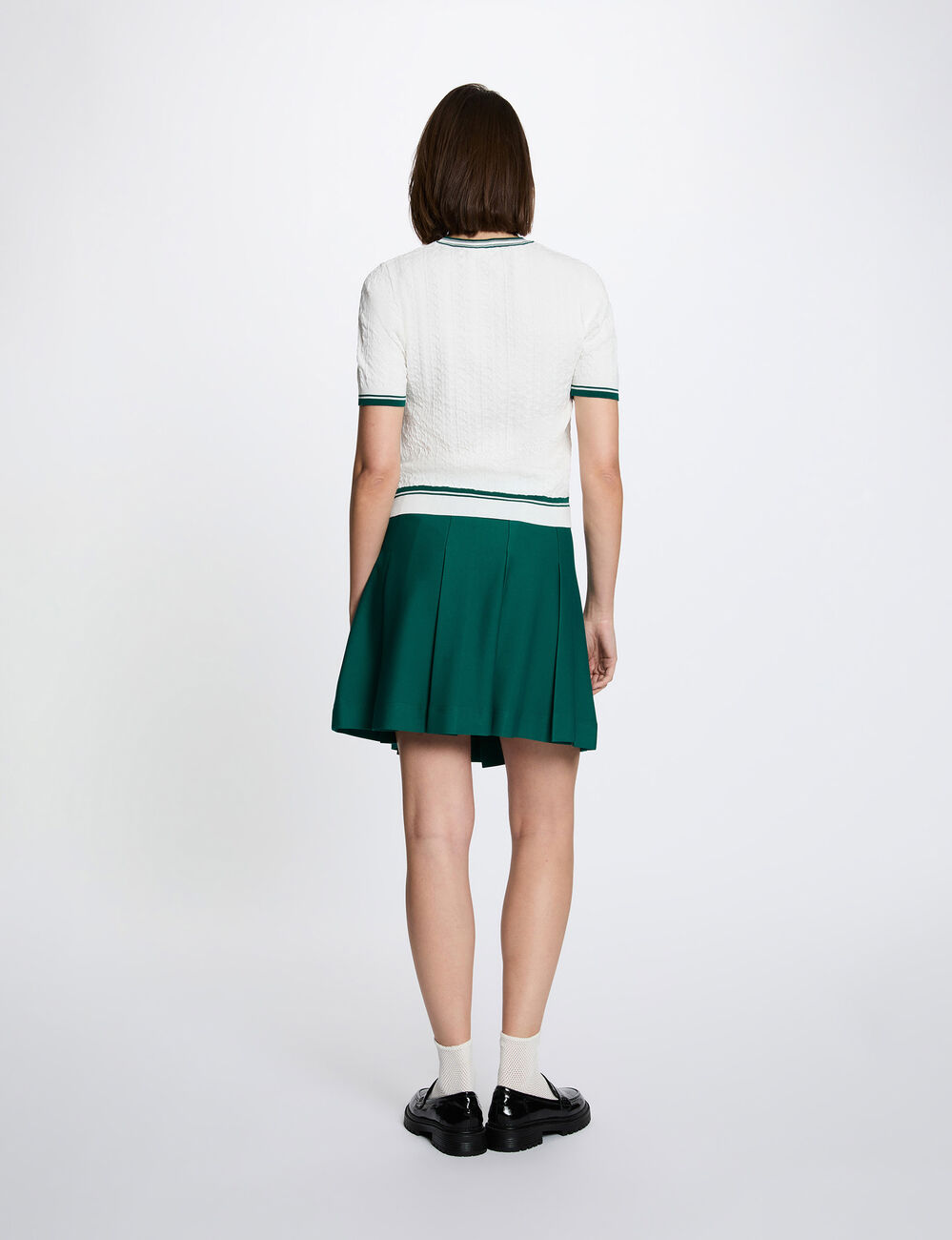 Pull fin manches courtes vert femme