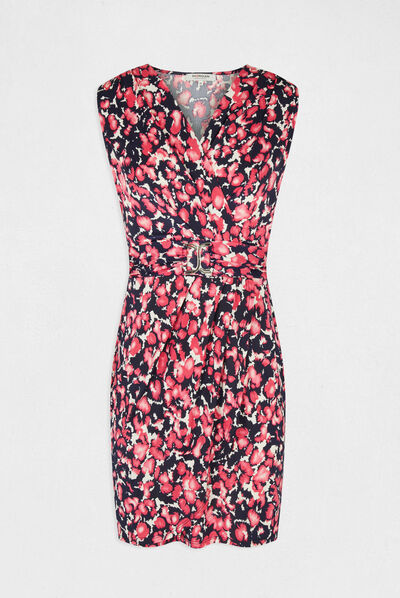 Robe ajustée drapée imprimé abstrait rose femme