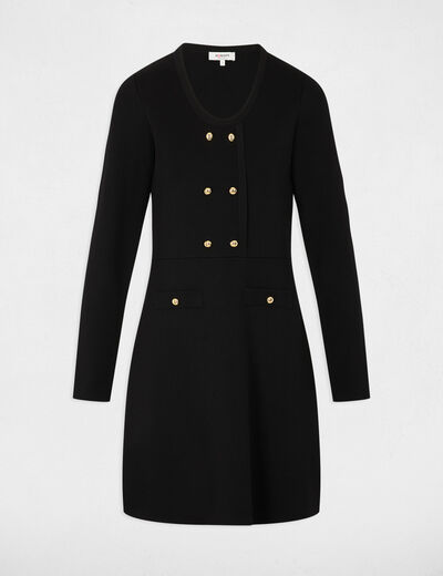 Robe tricot courte trap&egrave;ze noir femme