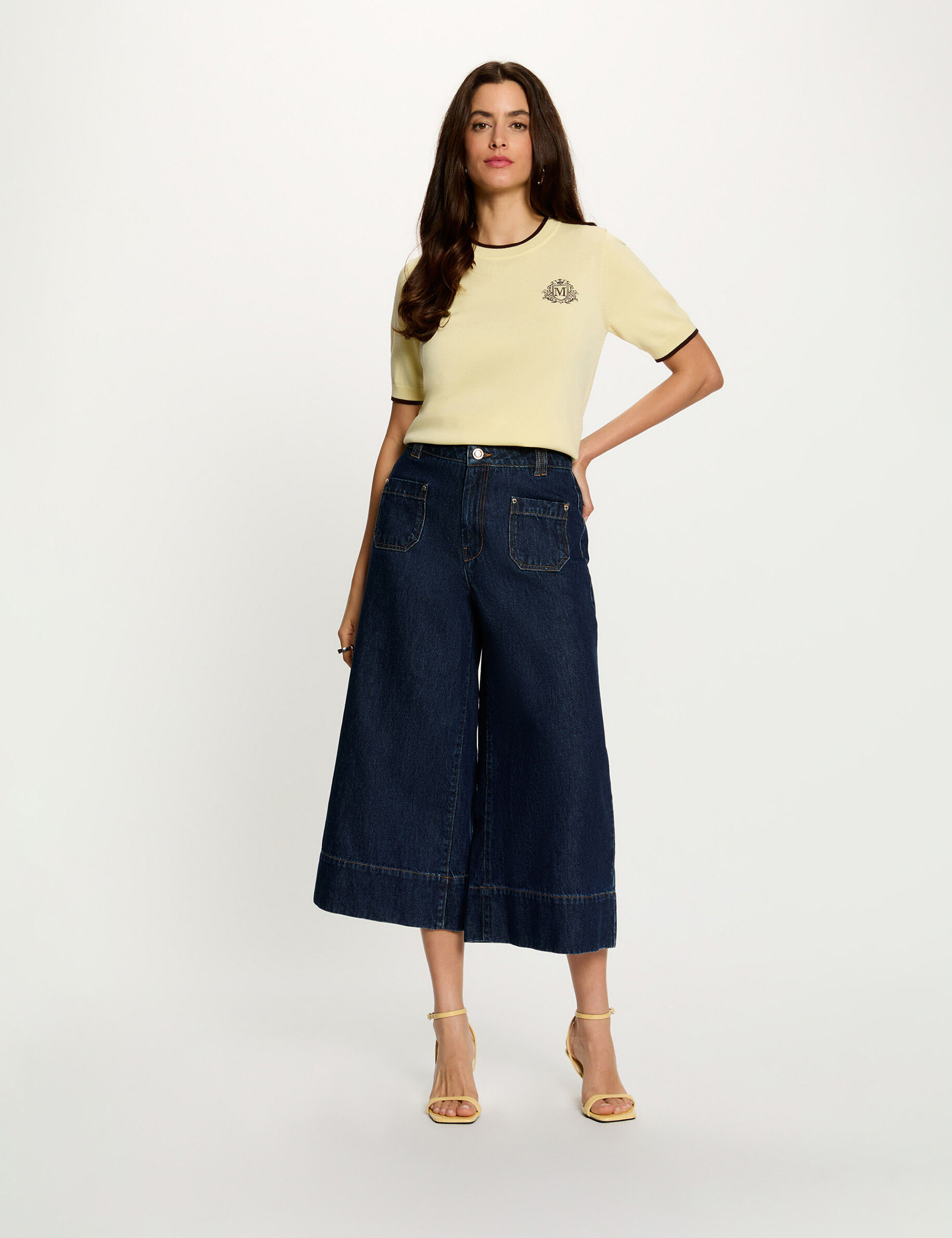 Pull manches courtes jaune pastel femme Pull manches courtes jaune pastel femme