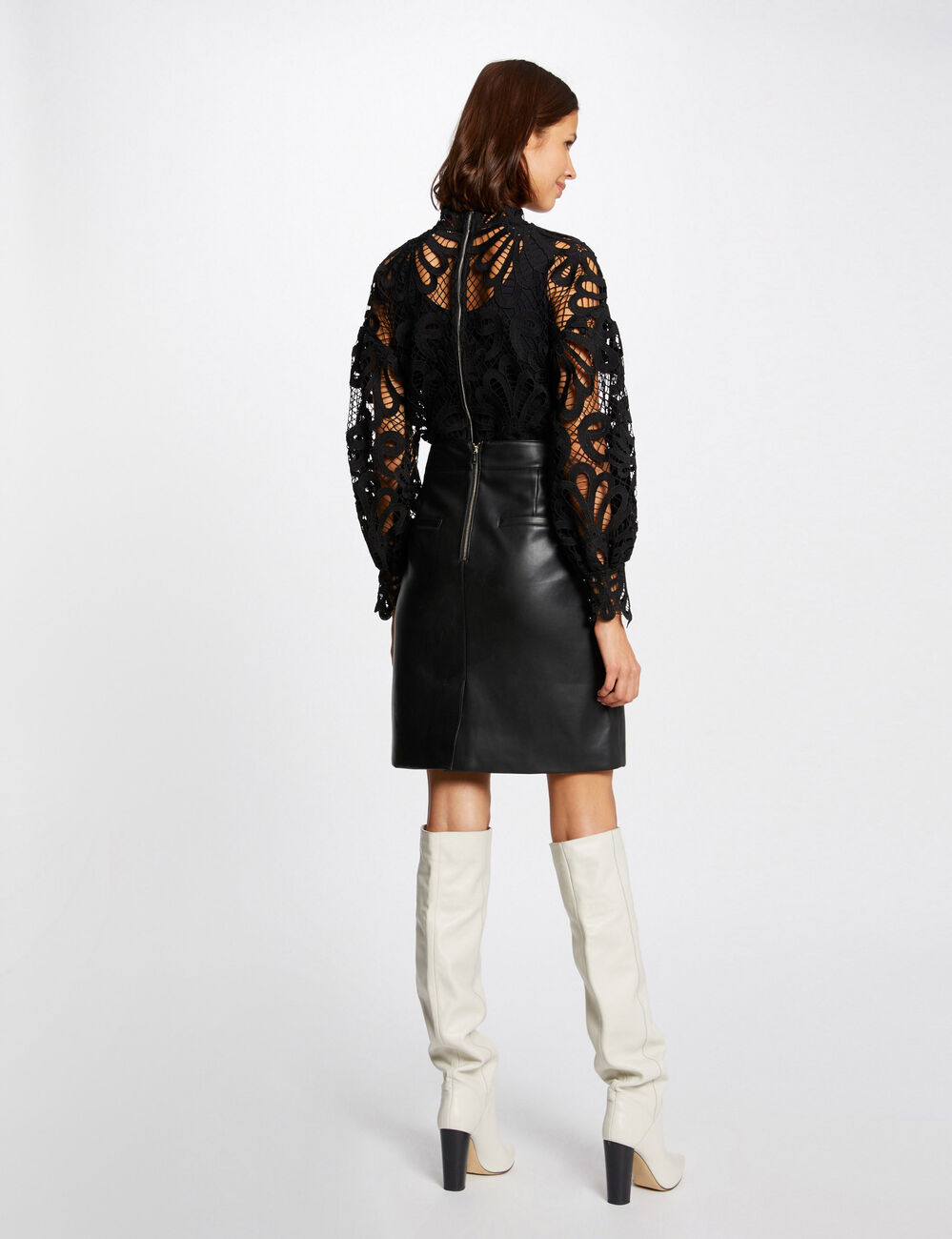 Blouse manches longues en dentelle noir femme