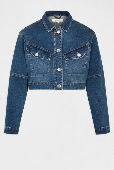 Veste droite boutonnée en jean jean stone femme