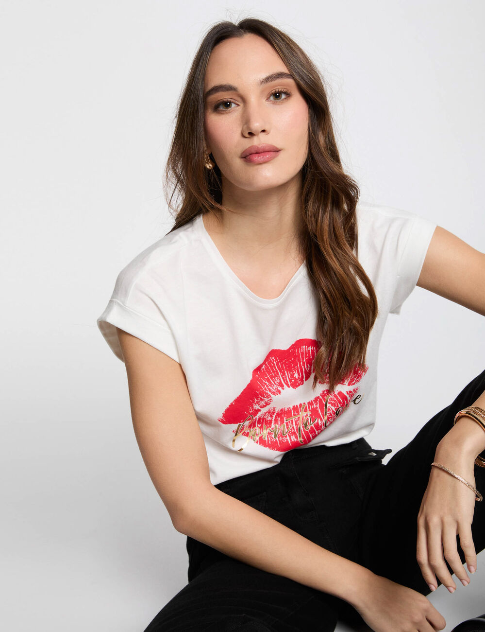 T-shirt &agrave; inscription blanc femme