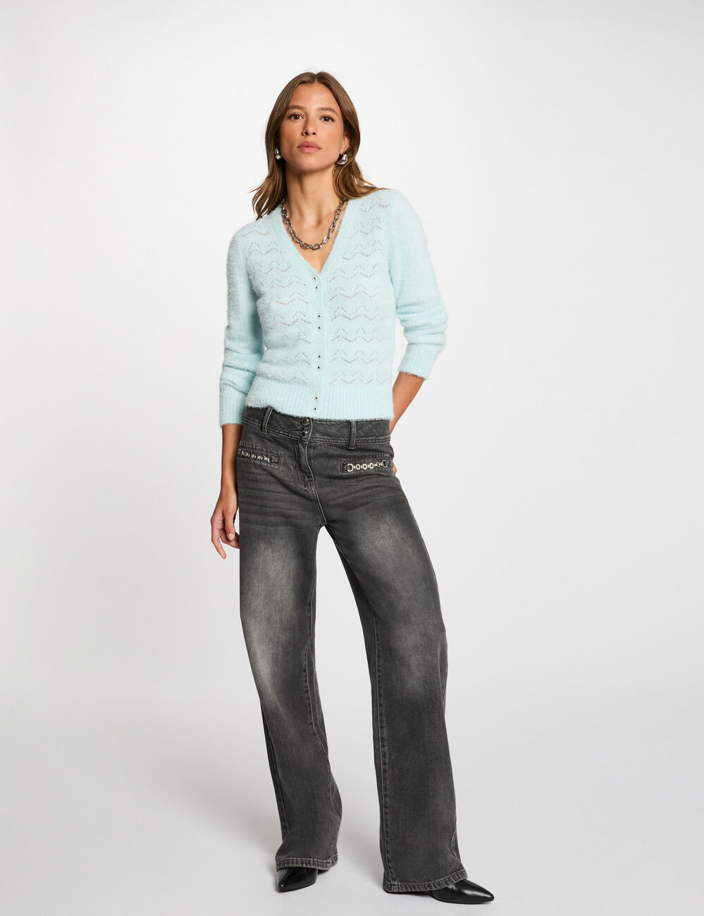 Gilet manches longues bleu ciel femme