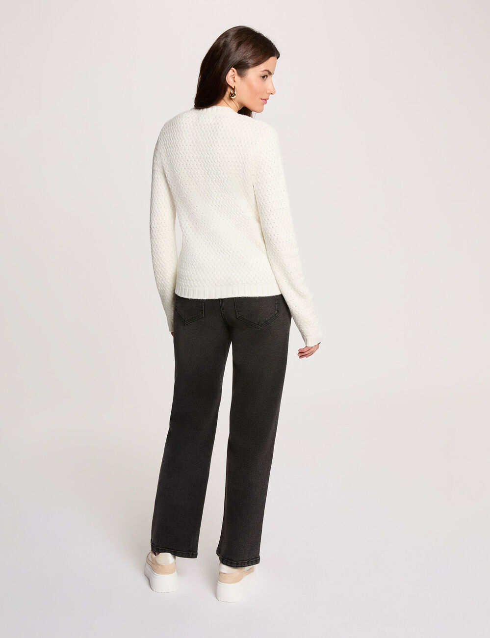 Gilet droit col rond blanc femme