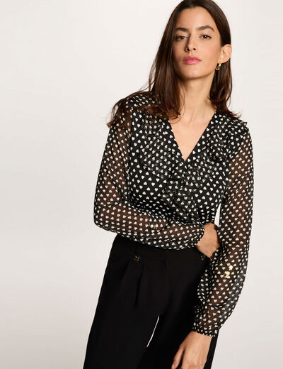 Chemise voile col v noir femme