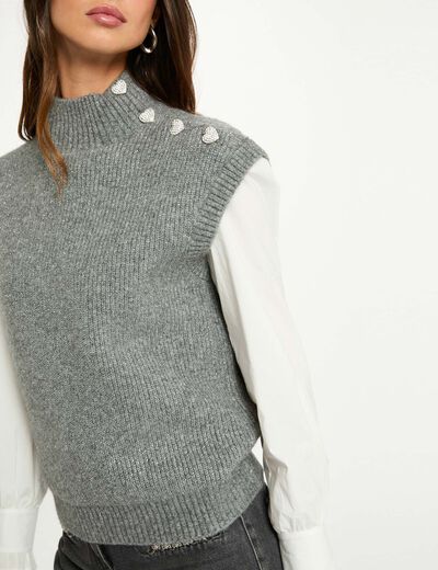 Pull sans manches gris fonc&eacute; femme