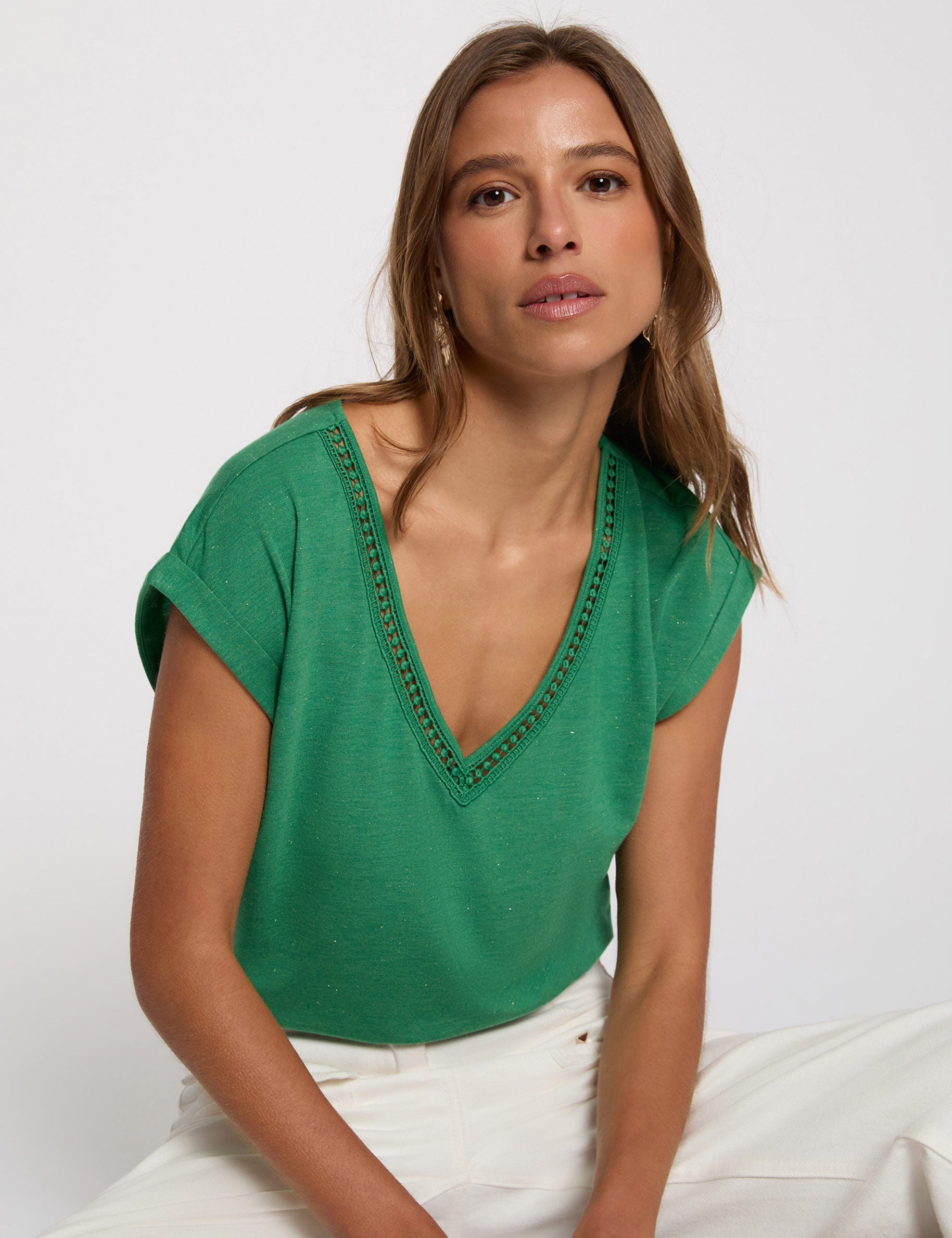 T shirt col v prairie femme