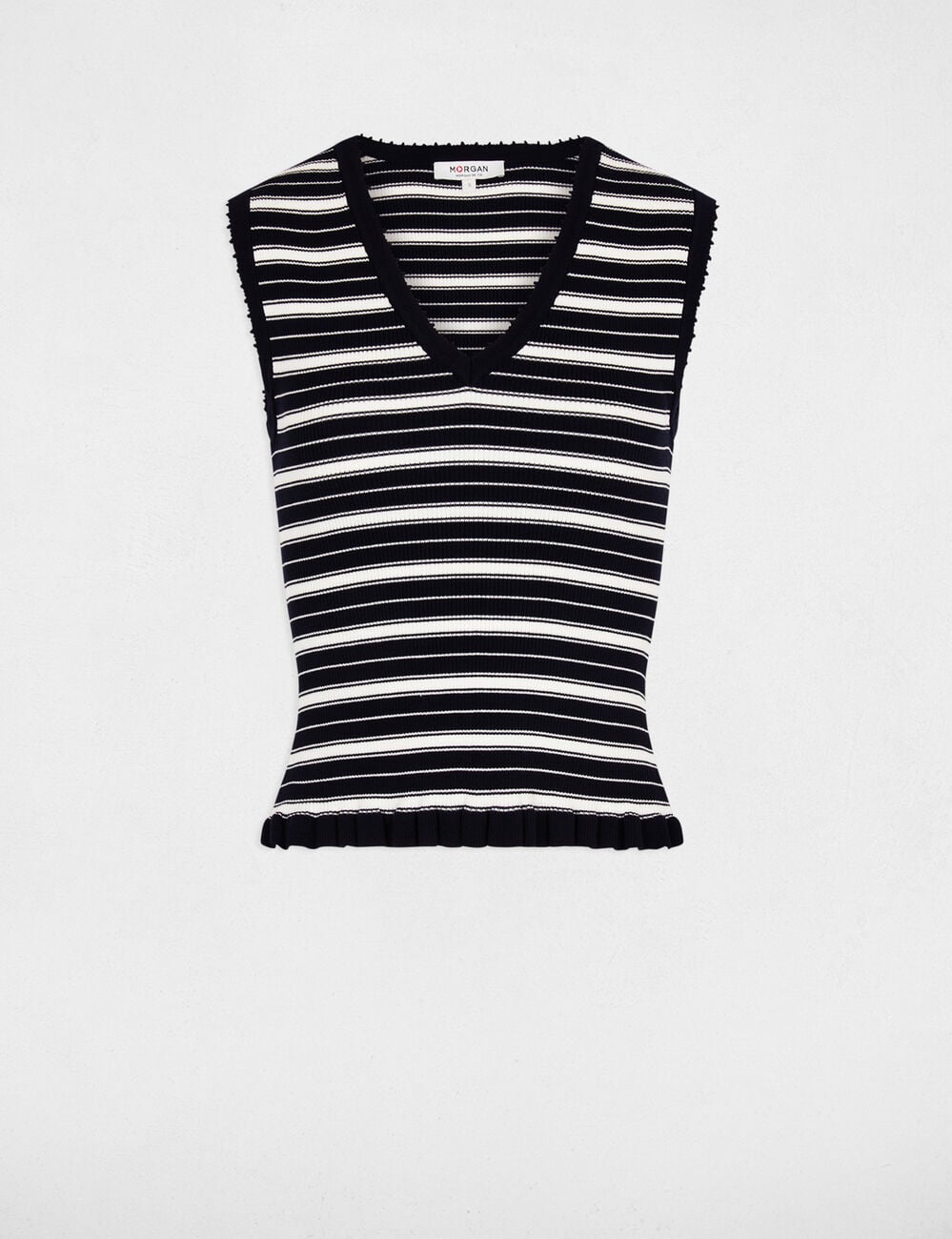 Pull sans manches col v bleu marine femme