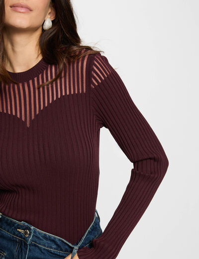 Pull noir cintr&eacute; prune femme