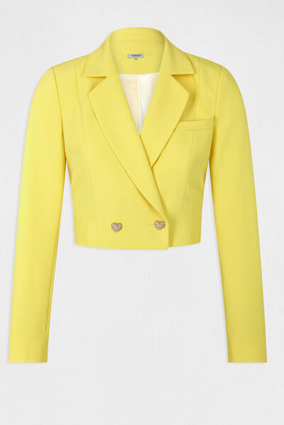 Veste courte droite boutonnée jaune moyen femme