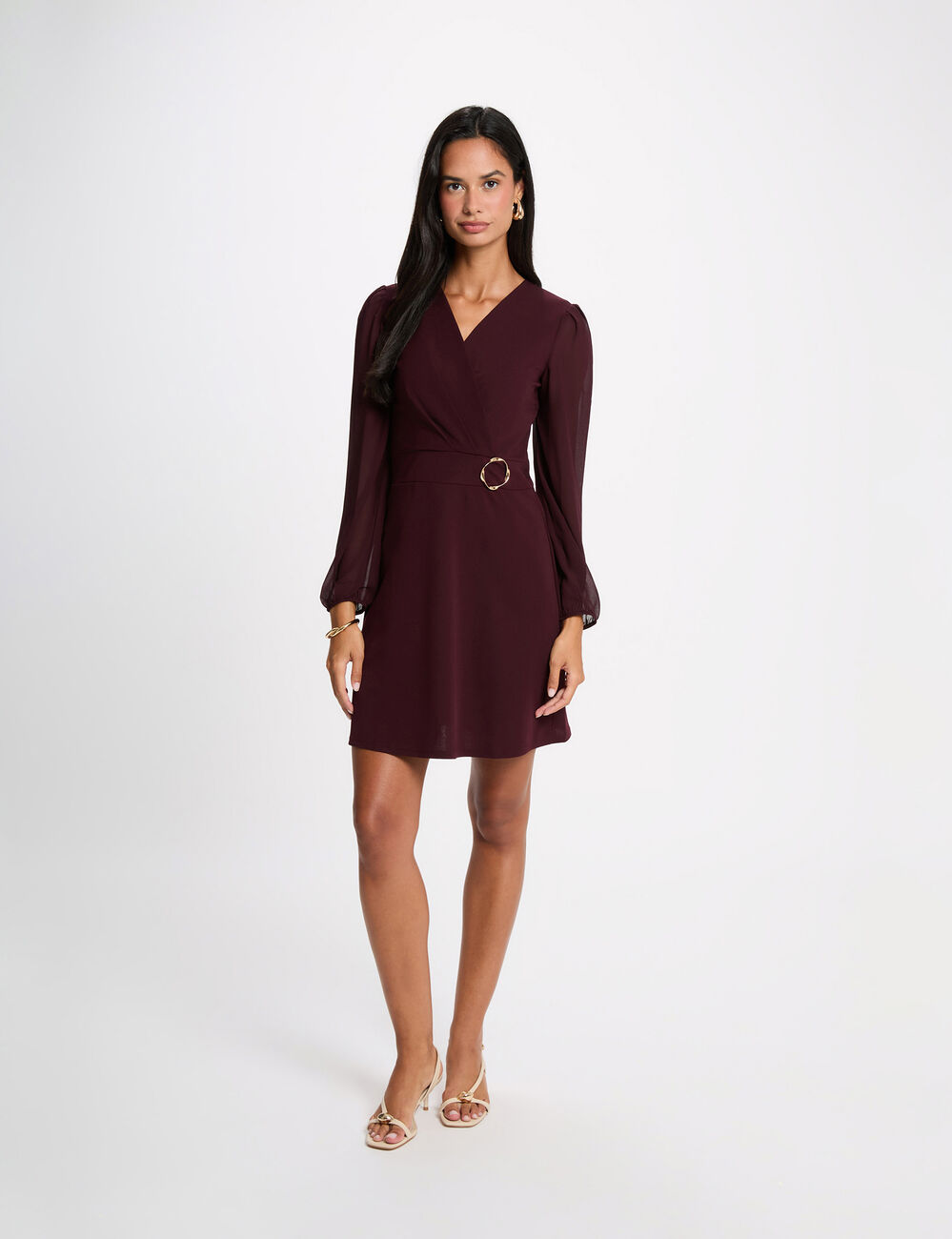 Robe courte voile bordeaux femme