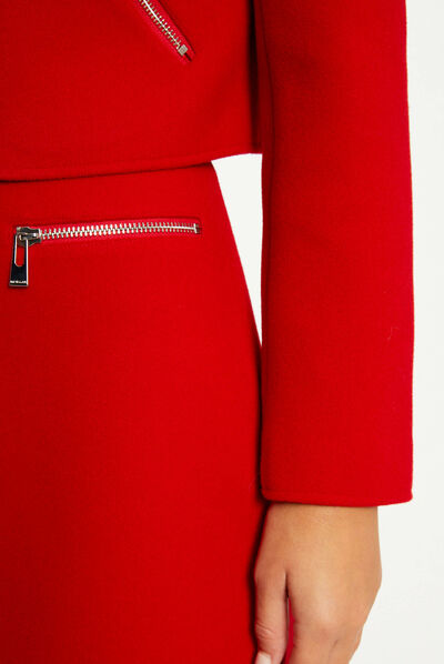 Jupe droite zippée rouge femme