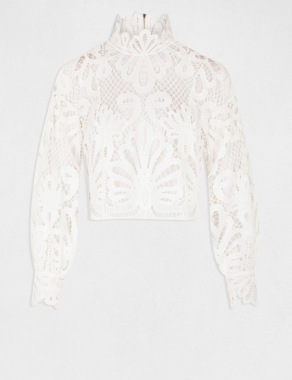 Blouse manches longues en dentelle ecru femme