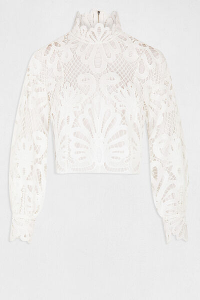 Blouse manches longues en dentelle ecru femme