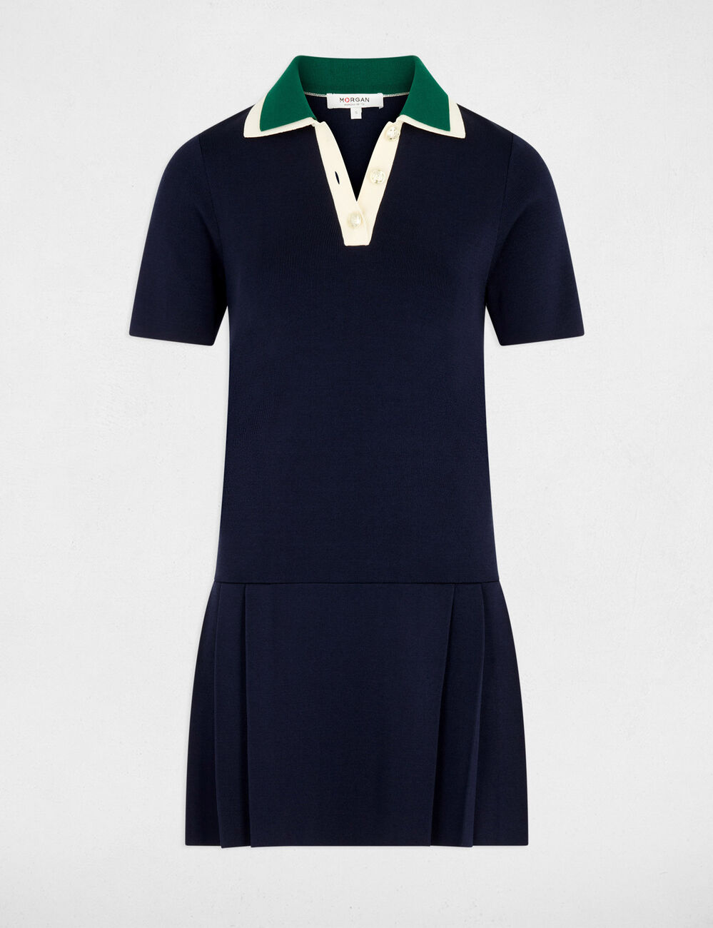 Robe tricot pliss&eacute;e bleu marine femme
